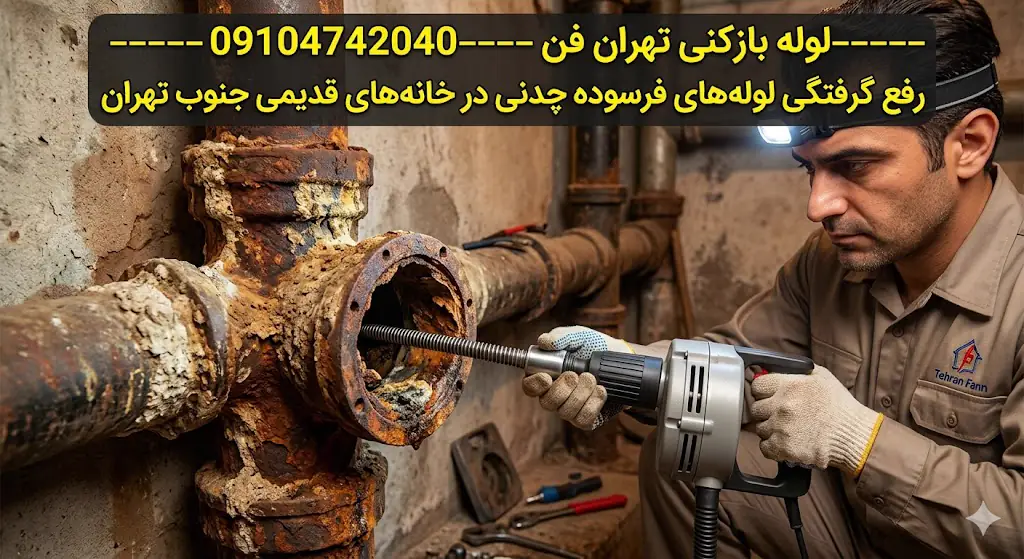 رفع گرفتگی لوله‌های فرسوده چدنی در خانه‌های قدیمی جنوب تهران با فنر برقی تهران‌فن