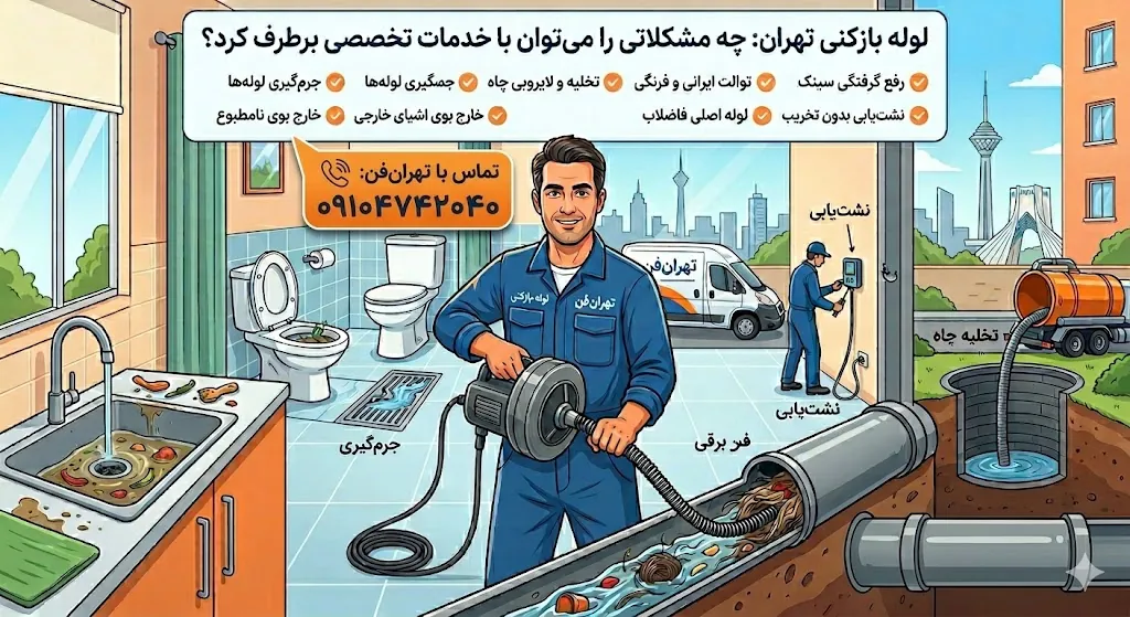 انواع مشکلات لوله‌کشی که تهران‌فن برطرف می‌کند — از گرفتگی سینک تا تخلیه چاه و نشت‌یابی